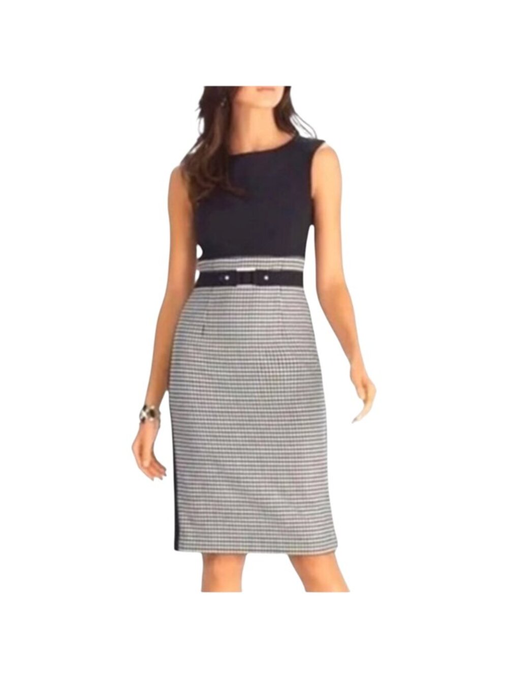 White House Black Market Women's Houndstooth Sheath Dress Black & White Size 10